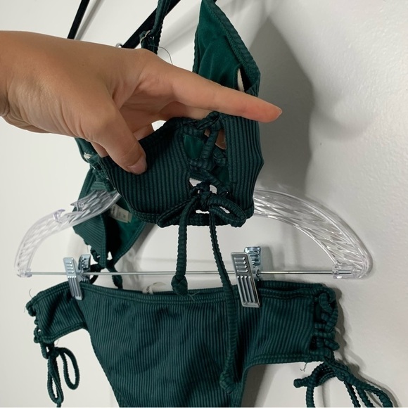 Kenzie dark green lace up side adjustable bikini - Picture 6 of 7